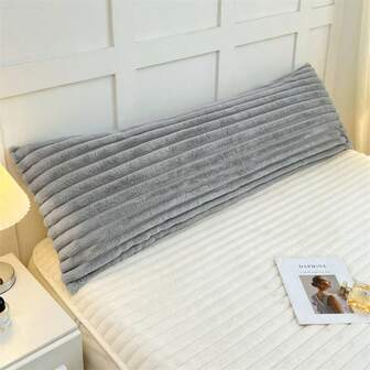 1pc Solid Color Striped Textured Rabbit Fur Pillowcase, Soft, Wrinkle-Resistant, Breathable Single Pillowcase, Milk Plush Double-Sided Warm, Couple Long Pillowcase, Double/Single Pillowcase (No Pillow Insert), Silky Soft, Skin-Friendly, Warm And Comfortable, Machine Washable, Suitable For Bedroom, Guest Room, Dorm, King, Queen, Full Beds, Ideal New Year Christmas Gift For Parents, Family And Friends, Or As A Home Textile Gift