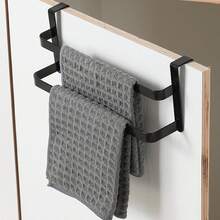 1pc Double-Layer Cabinet Door Towel Rack, Over The Door Double Rod Towel Hanger, Towel Storage Rack, Kitchen Hand Towel Rack