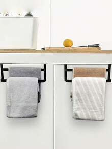 1pc Double-Layer Cabinet Door Towel Rack, Over The Door Double Rod Towel Hanger, Towel Storage Rack, Kitchen Hand Towel Rack