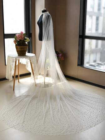 1 pieza Chal nupcial de cuello de perlas falsas, de 3m de largo, adecuado para bodas, viajes, fotografía de bodas, disfraces de modelo.