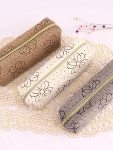 1pc Vintage Corduroy Flower Pencil Case With A Smooth Zipper, Easy To Glide, For Stationery Storage, Large Capacity, Portable Storage, Desktop Storage Pencil Case, Clutch Storage Pencil Case, Office Supplies, Student Supplies, As A Birthday Gift, Everyday Gift, Surprise Gift, Bridesmaid Gift.