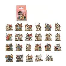 46 hojas/caja Pegatinas de acuarela de la serie de casas pequeñas con estilo de arte retro que se pueden combinar libremente. Material de PET para botellas de agua, equipaje, diarios, portátiles y decoración diaria. También se pueden usar como regalos para fiestas.