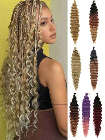 22 Inch ​Deep Wave Bulk Hair Crochet Hair Extensions Deep Wave Braiding Hair Brown, Flax Brown, Black To Brown, Purple To Pink Gradient, Black To Wine Brown, Brown Gradient Multicolor Synthetic Heat Resistant Hair Deep Wave Crochet Hair Braided Hair For Women Daily Party Cosplay Holiday Used
