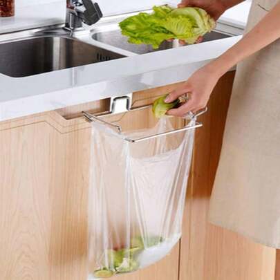 1 paquet Support de sac poubelle pour porte de placard de cuisine et placards, support de sac en plastique en acier inoxydable sous l'évier, distributeur de sacs poubelle, poubelles de cuisine, grand support de sac poubelle en acier inoxydable pour portes de placards de cuisine et placards, support de sac sous l'évier, support de sac poubelle, poubelle, poubelles de cuisine