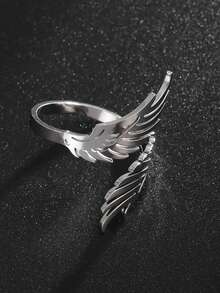 1 pieza Anillo ajustable de alta calidad con alas de ángel de acero inoxidable de moda para hombres