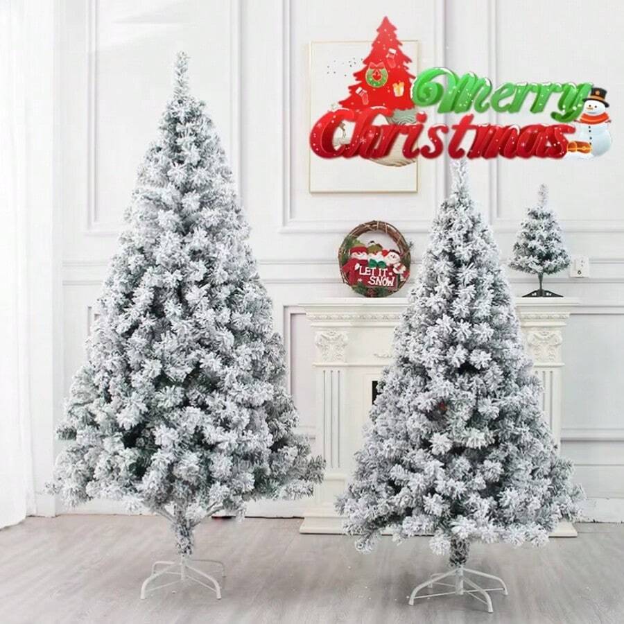 1 pieza Árbol de Navidad nevado blanco, hecho de tela de peluche artificial con efecto de copos de nieve natural, estructura de ensamblaje rápido con soporte de metal plegable resistente, hojas de PVC de alta calidad, fácil de ensamblar, adecuado para decoración navideña en el hogar, oficina y comercio