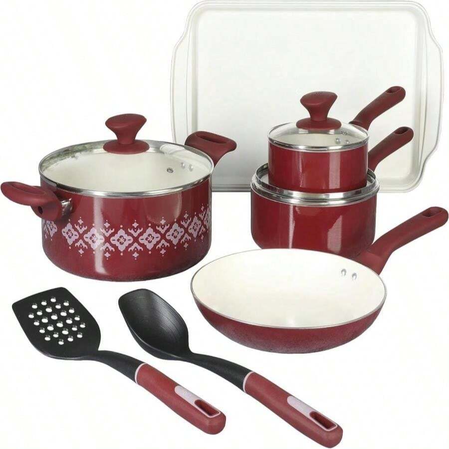 Spice By Tia Mowry 10 Piece Ceramic Nonstick Aluminum Cookware Set In