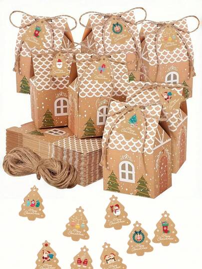 1 conjunto de 36 sacolas de papel kraft amarelo para presente de Natal, embrulho para presente de Natal, lembrancinhas de festa de Natal, surpresa de véspera de Natal, enfeites de árvore de Natal, etiquetas de felicitações personalizadas, decoração de casa para festas de fim de ano