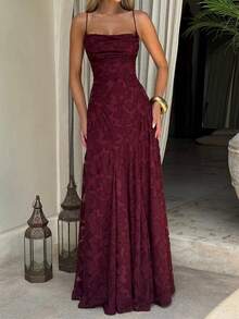 Unadoll Women's Lace Up Waist Cinching And Backless Lace Fabric Is Sexy And Elegant Red Winter Dress, Suitable For Vacations, Dates, Returning To School, Christmas, New Year, Thanksgiving, Parties, Weddings, And Beach Wear