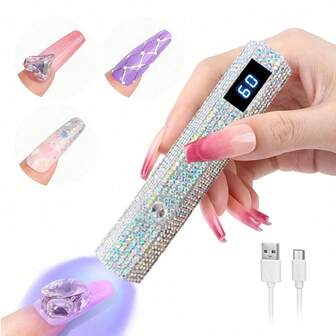 1 件手持式 LED 显示屏美甲灯，USB 可充电便携式固化灯，适用于凝胶指甲和抛光，适合家庭 DIY