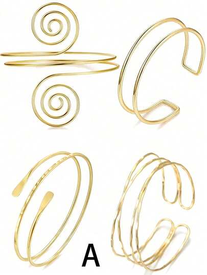 4 قطع أساور ذراع للنساء، أساور ذراع بسيطة، أساور ذراع قابلة للتعديل