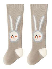 1 paire de chaussettes hautes épaisses de lapin dessin animé pour enfants, convenant pour le port quotidien, automne/hiver - Multicolore - Voir 12