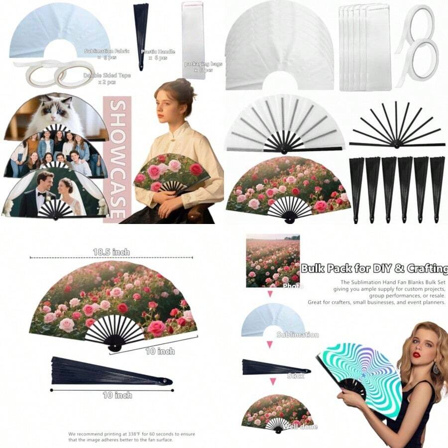 Ml 20pcs Sublimation Hand Fan Blanks Bulk Fan Shaped Sublimation Fabric And Plastic Handle For DIY And Craft Folding Fan Sublimation Beginners Gift For Line Dancing Weding Cooling And Graduate10101 - 如圖 - 查看 1
