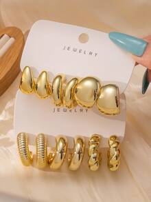 6pcs-12pcs/Set C-Shaped & Water Drop Hoop Earrings For Women - Fashionable Geometric Design, Suitable For Daily Wear & Women Jewelry Gift Earrings