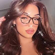 Fashion Cat Eye Color Block Frame Transparent Lens Women's Glasses - Retro Leopard Print Full Frame Design - Pink Leopard Print - View 1