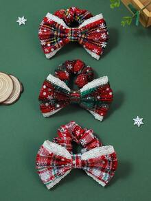 1/3 Pcs Women Snowflake Plaid Checkered Pattern Fabric Large Bow Hair Scrunchies, Cute Bowknot With Lace Scrunchy Pack Hair Ties, Soft Xmas Textured Cloth Ponytail Holders Hair Stuff Hair Accessories For Thanksgiving Day, Christmas, New Year's Day Festival Party Gifts - Multicolor - View 8