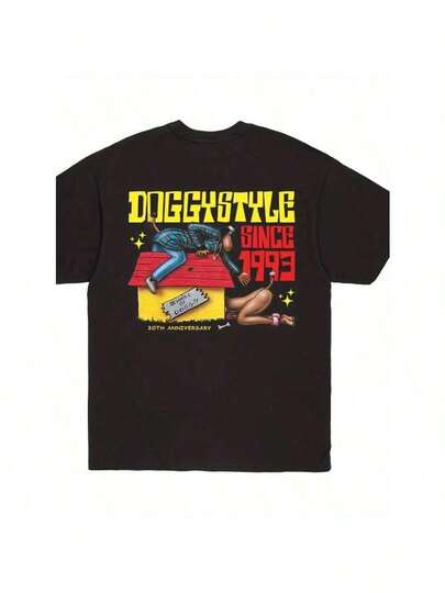 Camiseta de aniversario de 20 años para hombres Doggystyle desde 1993 - 100% algodón, impresión gráfica retro, camiseta de cuello redondo, lavable a máquina, camiseta casual de manga corta para salidas de primavera, verano y otoño, camiseta vintage, ropa de salidas, camiseta de impresión llamativa, camiseta de ajuste cómodo