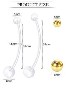 3Pcs Plastic Pregnancy Belly Button Rings Long Bar Navel Rings For Maternity Sport Pregnant Women Flexible Clear Belly Piercing Retainer 14G 32mm Length Bar - Multicolor - View 9