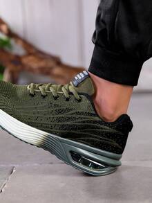 1 Pair Men's Gradient Color Knit Lace-Up Cushioned Sneakers, Comfortable Breathable Shock-Absorbing Outdoor Running Shoes Suitable For Outdoor Sports, Jogging, Fitness And Walking - Army Green - View 6