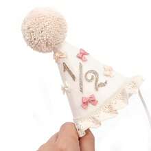 1件蕾丝边蝴蝶结生日派对帽，半岁生日派对帽，一周岁生日帽，两岁生日帽，波西米亚风生日派对帽，锥形生日帽，生日派对头饰，拍照道具，蛋糕装饰，宠物派对帽 - 彩色 - 查看 11