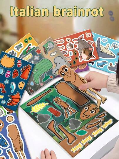Transformable Stick Figure Stickers - Italian Brainrot / Brainrot - Foreign Classic Mythical Creatures, AI-Powered Art, Kids' Craft For Girls - Perfect Christmas Gift For Children