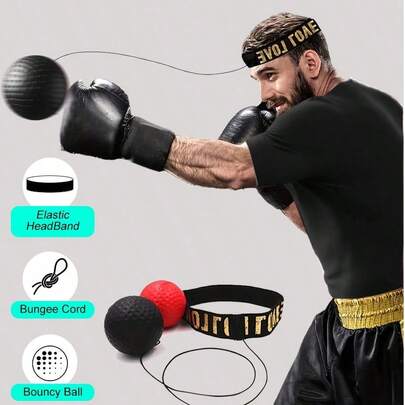 RPPR 1 套 - 拳击反应球套装 - 1 个拳击球，1 个头带，适合日常健身锻炼，男女通用（黑色/红色）