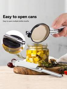 1pc Adjustable Stainless Steel Jar & Bottle Opener With Soft Rubber Grip - Ergonomic Design For Easy Lid Removal, Perfect For Pickles, Cans, And More - Ideal For Seniors And People With Low Strength, Jar Opener