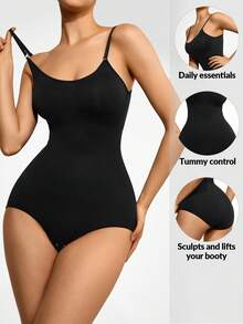 Women's Plus Size Seamless Shapewear Bodysuit Tummy Control And Butt Lifting Full Body Shaper Compression Slimming Bodysuit For Everyday Wear And Postpartum Recovery - 黑色 - 查看 4