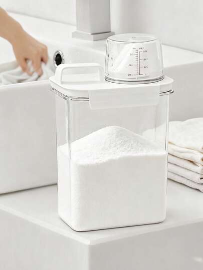 1pc Plastic Laundry Detergent Dispenser With Lid - Leak Proof, 1100ml/1800ml/2300ml, Sealed Storage Container For Laundry Powder And Liquid Soap, Suitable For Home Bathrooms, Laundry Rooms, Hotels