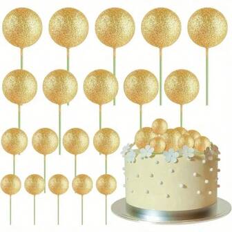 20 Peças Bolas Decorativas Miniatura para Bolo, Bolas de Espuma Douradas de Tamanhos Variados para Decoração de Bolos, Decoração de Cupcakes com Bolas de Espuma, Inserção de Bolo DIY, Chapéu de Presente para Aniversário, Casamento, Aniversário, Suprimentos de Decoração para Festa e Cozimento