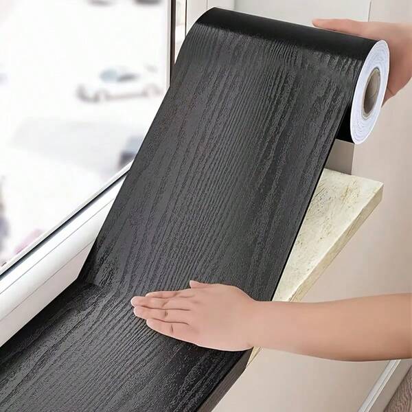 Papel tapiz autoadhesivo de grano de madera negro mate - Impermeable, removible, fácil de aplicar, adecuado para la decoración de la sala de estar, la cocina, el dormitorio o el dormitorio. Material autoadhesivo de PVC, papel tapiz removible | Acabado de grano de madera | Papel tapiz de PVC. Renovación del hogar asequible y práctica.
