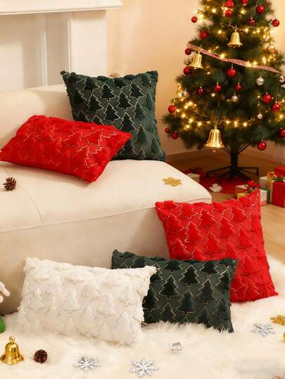 1 peça 50 cm * 50 cm (19,68 pol * 19,68 pol) Capa de almofada de Natal bordada, capas de almofadas de árvore de Natal, almofadas macias e fofas, fronhas para sofá, festivais de férias, decoração de casa de inverno, para decorações de casa de Natal e inverno