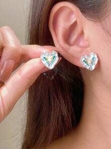 1 Pair Elegant Copper Zirconia Stone Devil's Eye Stud Earrings, Women's Earrings, Suitable For Daily, Party, Holiday Wear, Women's Jewelry