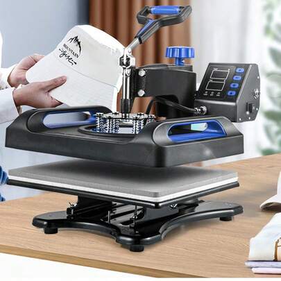 Máquina de prensa de calor 12 x 15 pulgadas 8 en 1 Máquina de sublimación de prensa de calor Rotación de 360° Swing Away 8 en 1 Máquina de impresión de camisas Calefacción de doble tubo para camisetas DIY Gorras y tazas Azul