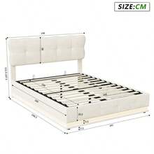 HOKZYHOUSE Polsterbett 140x190 cm, LED Doppelbett mit Stauraum , Hydraulisch Stauraumbett mit Bettkasten, Bettgestell mit Kopfteil,  Samt, Beige,halloween