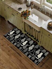 1 件硅胶厨房垫，卡通动物与抽象图案组合。垫子以黑色为底，印有多个白色猫咪图案，并搭配圆点、条纹、波浪等不同纹理的抽象图案，整体呈现可爱又不失艺术感的风格。 - 彩色 - 查看 6