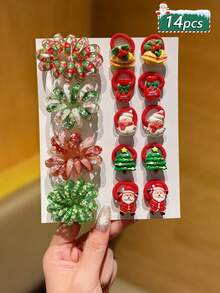 14 piezas Scrunchies multicolor de Navidad para mujeres, con diseños de Papá Noel, copos de nieve, renos, calcetines navideños, árboles de Navidad y otros elementos navideños. Decoraciones navideñas, accesorios de otoño para mujeres, regalo, regalo de Navidad, belleza, sujetadores de coleta, bandas elásticas para el cabello, gomas para el cabello, cuerdas para el cabello - Multicolor - Ver 7