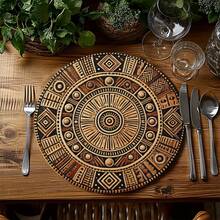 4Pcs Set, African Mud Cloth Round Placemats - Wear-Resistant, Good Wrinkle Resistance, Strong Heat Resistance, Exquisite Printing, Table Mats With Earthy Tones And Traditional Geometric Patterns, Perfect For Kitchen, Dining Room, And Party Decor, Textured Tableware - 01 - View 1