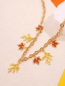 1 Pieza Collar de hoja de arce con gema naranja de diseño único y exquisito, de estilo dorado y sencillo, versátil para uso diario, regalo ideal para fiestas, joyería para mujer