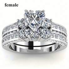 Couple Rings For Men's Stainless Steel Ring Women Heart Rhinestones Rings Wedding Engagement Jewelry GiftWoimen's Daily Ware Gifts - White - View 8
