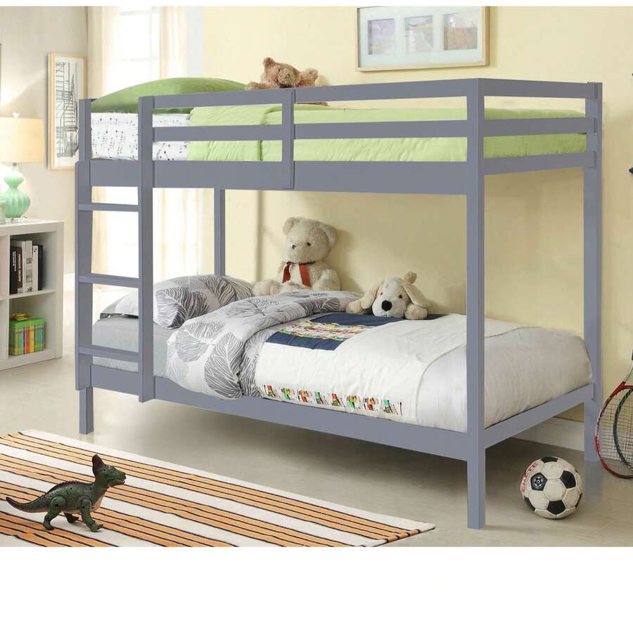 3ft Wooden Bunk Bed In Grey, Natural And White - Grey - View 1