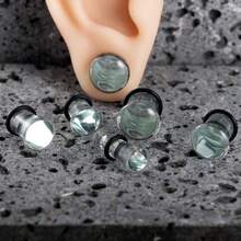 2 件 1.2-16 毫米玻璃耳塞拉伸套件短锥形扩张器，14G-00G 舒适拉伸塞带橡胶圈，疯狂圆顶穿孔首饰套装透明粉色黑色白色，蓝色单喇叭形玻璃塞