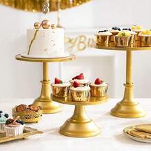 Wedding Essentials,3pcs Cake Stand, Golden Cake Stand Set Disc Diameter 8" 10" 12", Perfect Dessert Table Display Set, Cupcake Cake Stands For Party, Wedding, Birthday, Baby Shower, Anniversary - Vàng - Xem 5