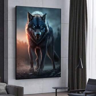 Arte de pared de lobo sin marco - Póster de impresión animal abstracta moderna, decoración grande para dormitorio y sala de estar