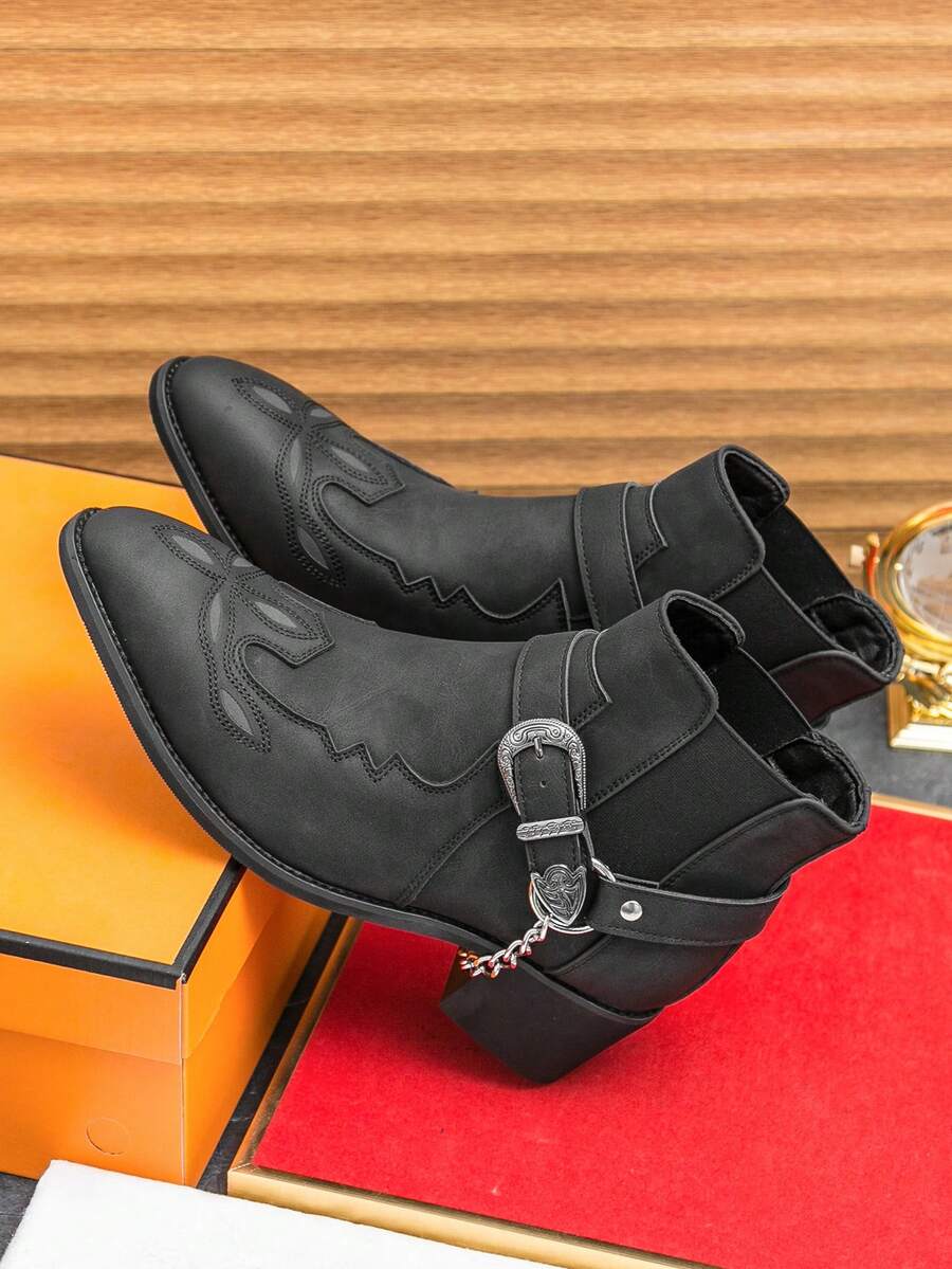 Men's Fashion Western Boots | Retro Embroidered Design With Chunky Heel | Durable For Daily Walking | Ideal Father's Day Gift - màu đen - Xem 1