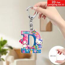 Sanrio Impresión plana 2D, 1 llavero acrílico de Sanrio, 26 letras del alfabeto en inglés de Melody y Hello Kitty, colgante con inicial de nombre, colgante de bolso lindo, llavero de pareja, llavero de coche, adecuado para Navidad, Acción de Gracias, decoración del Día de San Valentín, regalo de carnaval, regalo de Navidad Impresión plana 2D