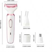 Women's Hair Removal 4-Piece Set, Electric Waterproof Shaver, Wet & Dry Use Underarm & Intimate Area Epilator, Comes With Cleaning Accessories - 粉色 - 查看 2