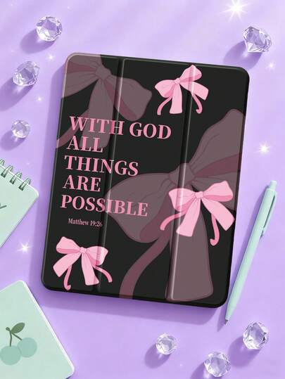This Tablet Case Adopts A Design Of A Transparent Hard Frosted Shell And A Magnetic Foldable Front Cover, Which Is Slim, Lightweight, Portable, Fashionable And Practical. Centered On Pink Bows And The Classic English Scripture "WITH GOD ALL THINGS ARE POSSIBLE", The Design Conveys Positive Faith And Strength, And Combines Decorativeness With A Sense Of Meaning.