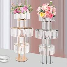 Crystal Vases For Centerpieces, 47.2in Metal Pedestal Stands For Table Chandelier Centerpiece Wedding, 5 Tier Round Flower Stand For Wedding Reception Birthday Party Events Home Decor - 銀色 - 查看 1