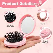 Bộ 12/6/1 món gồm lược mini gấp gọn hình nơ màu hồng, lược chải tóc, bàn chải tròn cầm tay massage da đầu, thích hợp cho bé gái đi du lịch, quà tặng nhóm, quà tặng tiệc tùng, tiệc mừng em bé, bộ đồ dùng tiệc năm mới 2026. - Nhiều màu - Xem 3